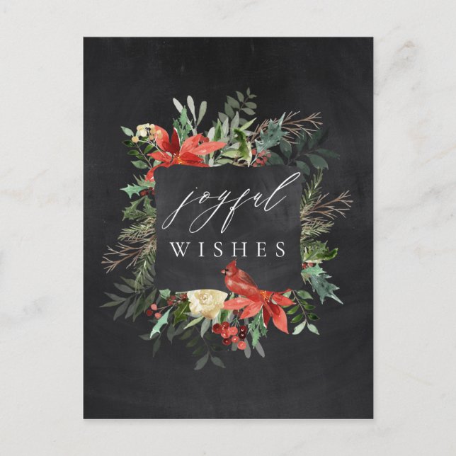 Dark Black Modern Holiday Winter Christmas Joyful Postcard (Front)