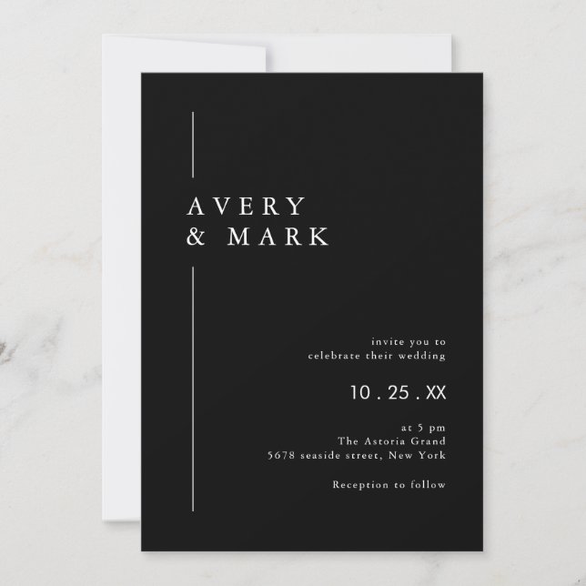 Dark Black Modern Minimalist Wedding Invitation (Front)