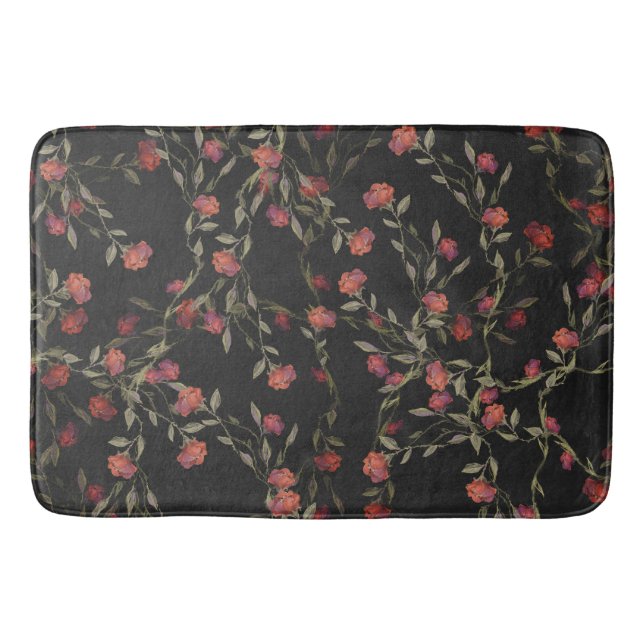 Dark Black Moody Floral Bath Mat (Front)