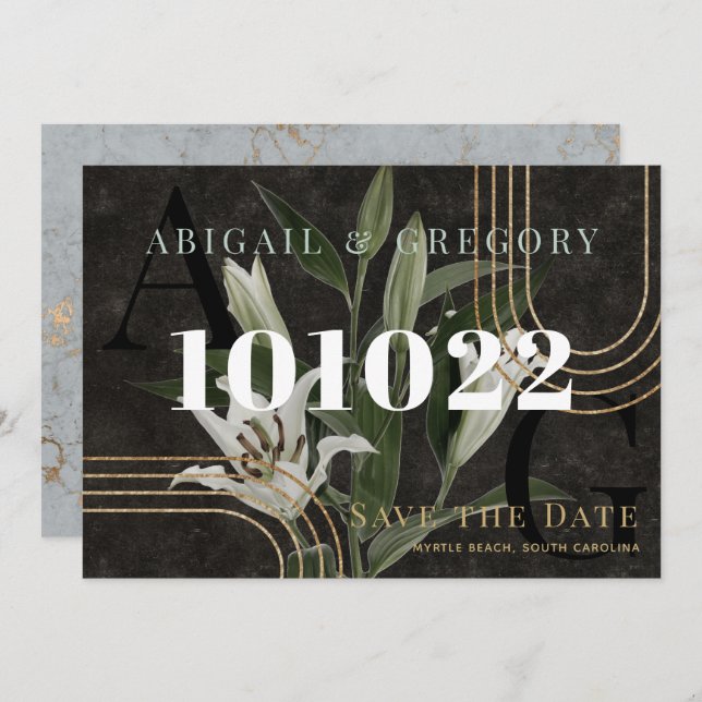 Dark Black Moody Green Botanical Wedding Save The Date (Front/Back)