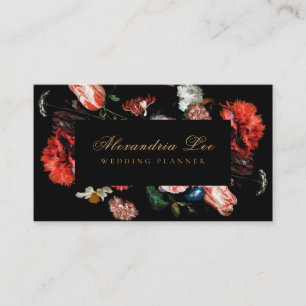 Dark Black Moody Red Floral Business Card