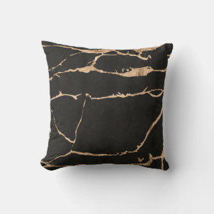 Dark Black Onyx Modern Marble Gold Foil Gemstone Cushion
