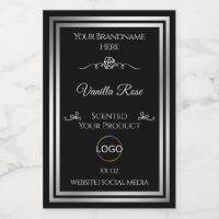 Dark Black Product Label Silver Frame with Logo