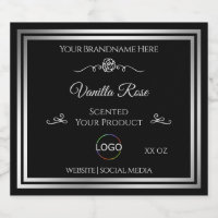 Dark Black Product Label Silver Frame with Logo