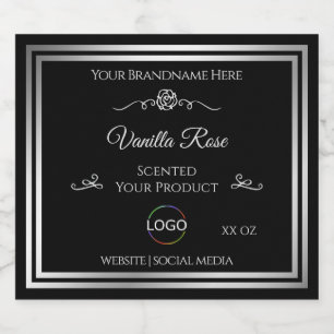 Dark Black Product Label Silver Frame with Logo