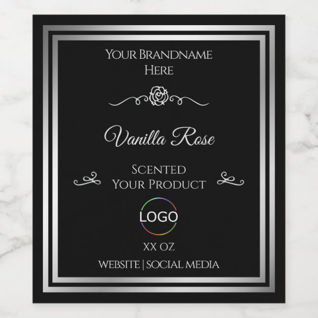Dark Black Product Label Silver Frame with Logo (Single Label)