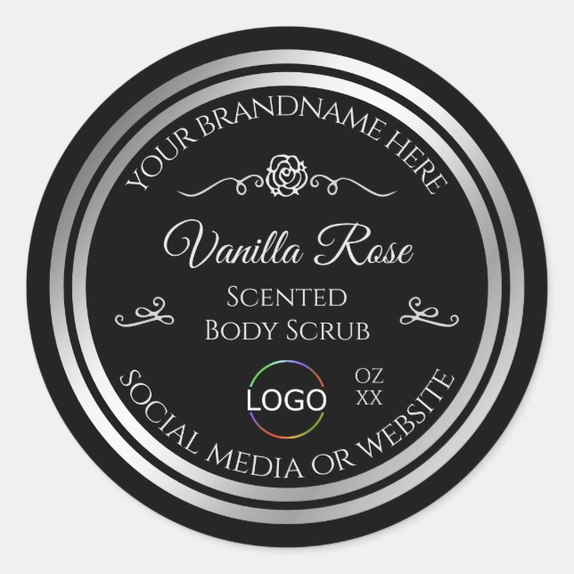 Dark Black Product Label Silver Frame with Logo (Front)