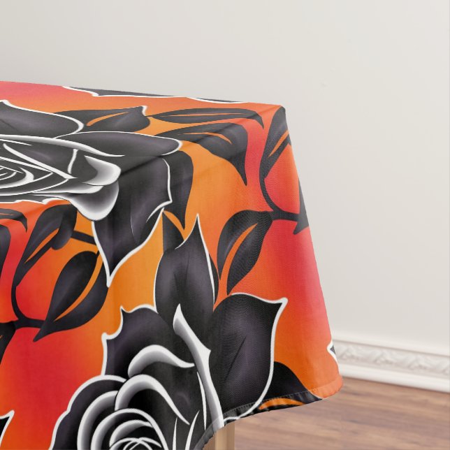 Dark Black Roses With White Outlines  Tablecloth (In Situ)