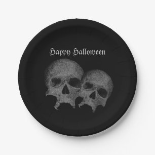 Dark Black Skull Happy Halloween Party Decor Paper Plate