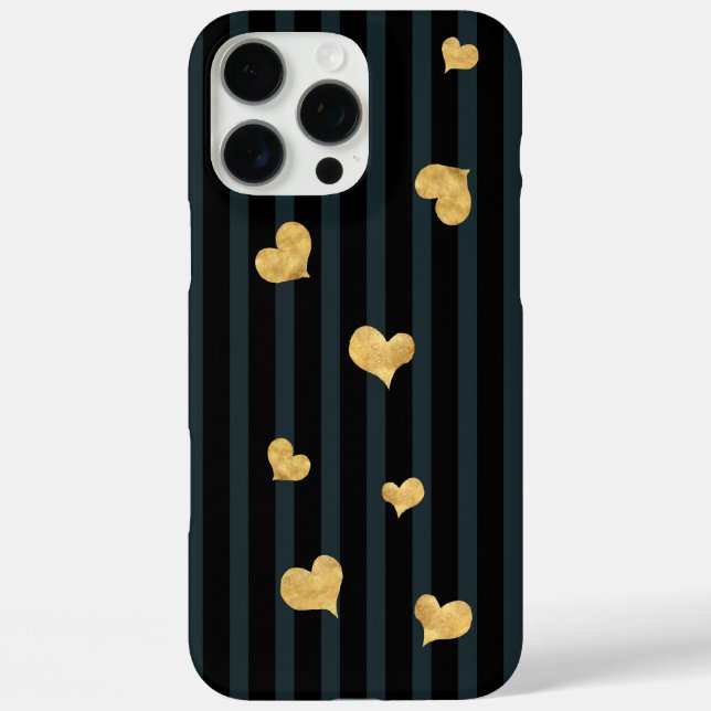 Dark Black Stripe Gold Hearts Case-Mate iPhone Case (Back)