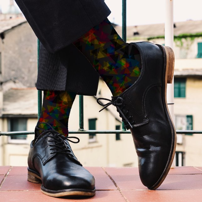  Dark Black Triangle Pattern Abstract Stylish Cool Socks (Creator Uploaded)