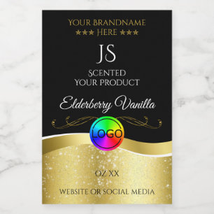 Dark Black Wavy Gold Logo Monogram Product Label