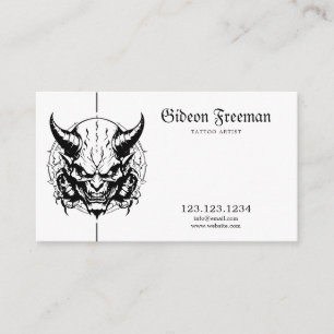 Dark Black & White Demon Tattoo Artist Business Card