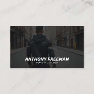 Dark Black & White Fitness Trainer Business Card
