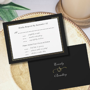 Dark Black White Gold Script Menu Selection RSVP 