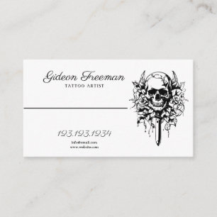 Dark Black & White Knife Skull Tattoo Artist Business Card