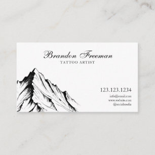 Dark Black & White Mountain Tattoo Artist Business Card