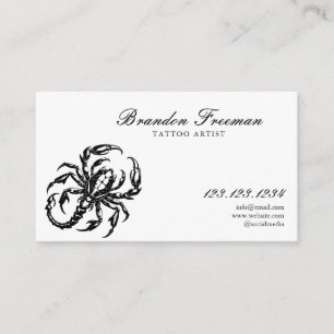 Dark Black & White Scorpion Tattoo Artist Business Card
