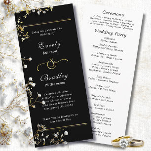 Dark Black White Script Elegant Minimal Wedding  Programme