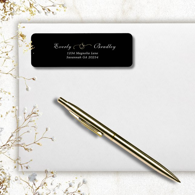 Dark Black White Script Elegant Return Address (Creator Uploaded)