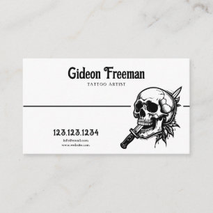 Dark Black & White Skull Knife Tattoo Artist Business Card