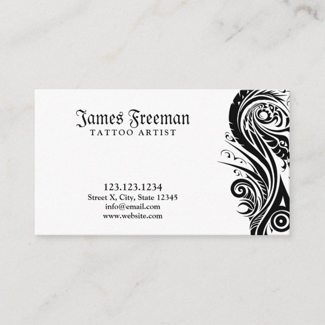 Dark Black & White Tribal Tattoo Artist Tattooist Business Card (Front)