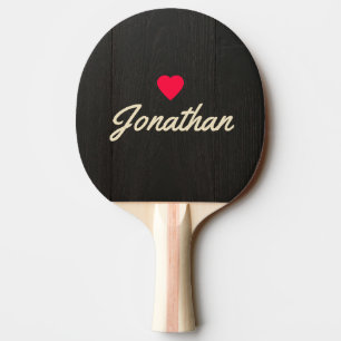 Dark Black Wood Vintage Heart Signature Ping Pong Paddle