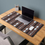 Dark Blend, Silver Spoon Desk Mat<br><div class="desc">Showcase your tastes with this colour- customizable desk mat! This was designed while thinking of dark roast coffee, or a deeply rich hot chocolate. Whatever dark blend empowers you, let it be so! Design made with silver leaf foil and couch- stitched fluffy yarn to paper with silver thread! ** This...</div>