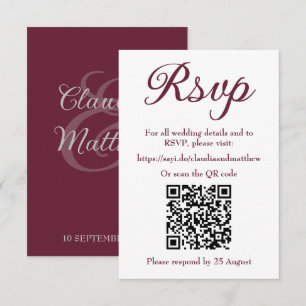 Dark Blood Red Wedding Website RSVP with QR Code Card