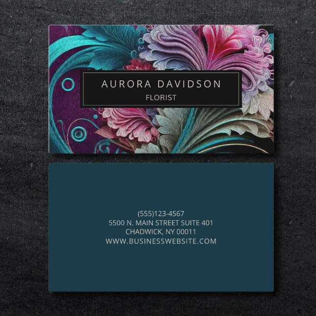 Dark Bloom Teal Purple Watercolor Floral  Business Card (Creator Uploaded)