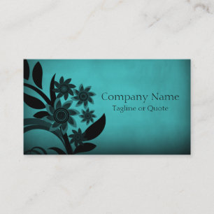 Dark Blooms Business Card, Turquoise Card