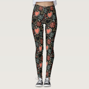 Dark Blooms Delight: Floral Seamless Pattern Leggings