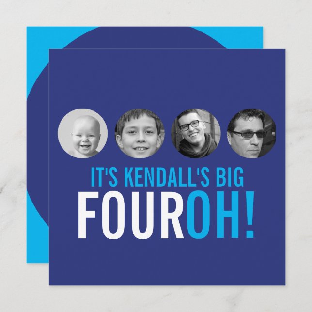 Dark blue 40th FOUROH! photo birthday Invitation (Front/Back)