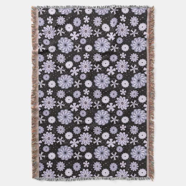 Dark Blue Abstract Flower pattern Throw Blanket (Front Vertical)