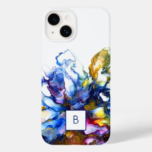 Dark Blue Abstract Fluid Art Monogrammed Case-Mate iPhone 14 Case