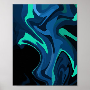 Dark Blue Abstract Swirl Pattern Poster