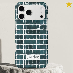 Dark Blue Abstract Watercolor Chequered Custom Nam