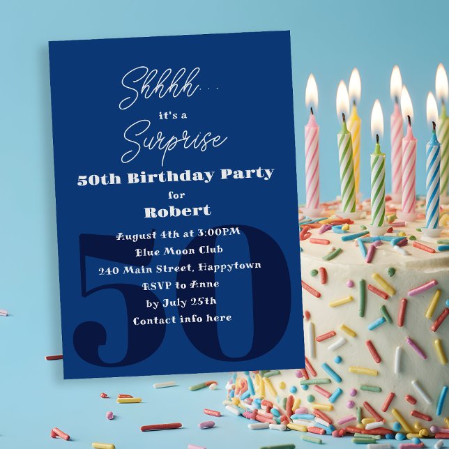 Dark Blue Adult Male Surprise Birthday Party Invitation (Creator Uploaded)