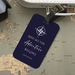 Dark Blue Adventure Begins Personalised Luggage Tag