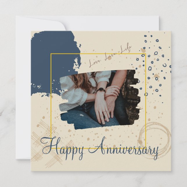 Dark Blue Aesthetic Happy Anniversary Card (Front)