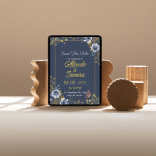 Dark Blue Aesthetic Wedding Invitations