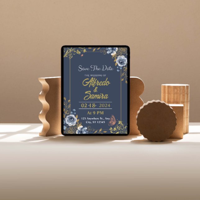 Dark Blue Aesthetic Wedding Invitations (Elegant Navy Dreams: Custom Dark Blue)