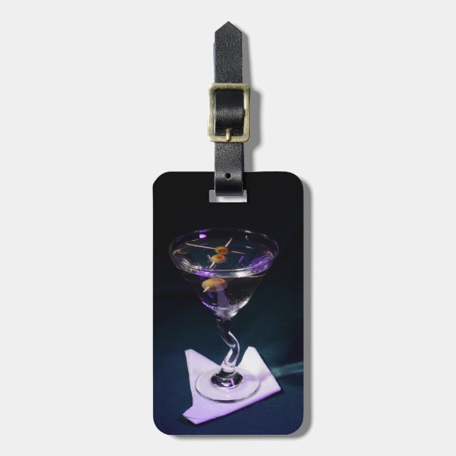 Dark Blue Alcohol Cocktail Martini Luggage Tag (Front Vertical)