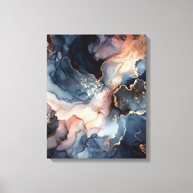 Dark blue alcohol ink  canvas print (Front)