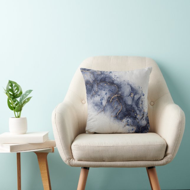 Dark blue alcohol ink cushion (Chair)