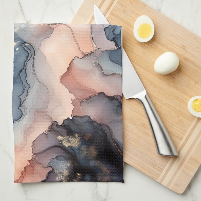 Dark blue alcohol ink tea towel (Quarter Fold)