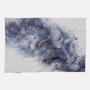 Dark blue alcohol ink tea towel