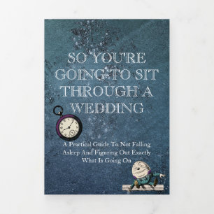 Dark Blue Alice in Wonderland Funny Wedding Tri-Fold Programme