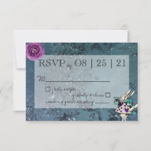 Dark Blue Alice in Wonderland Wedding RSVP Card