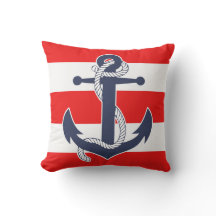 Dark Blue Anchor Chic Nautical Red Stripes Pattern